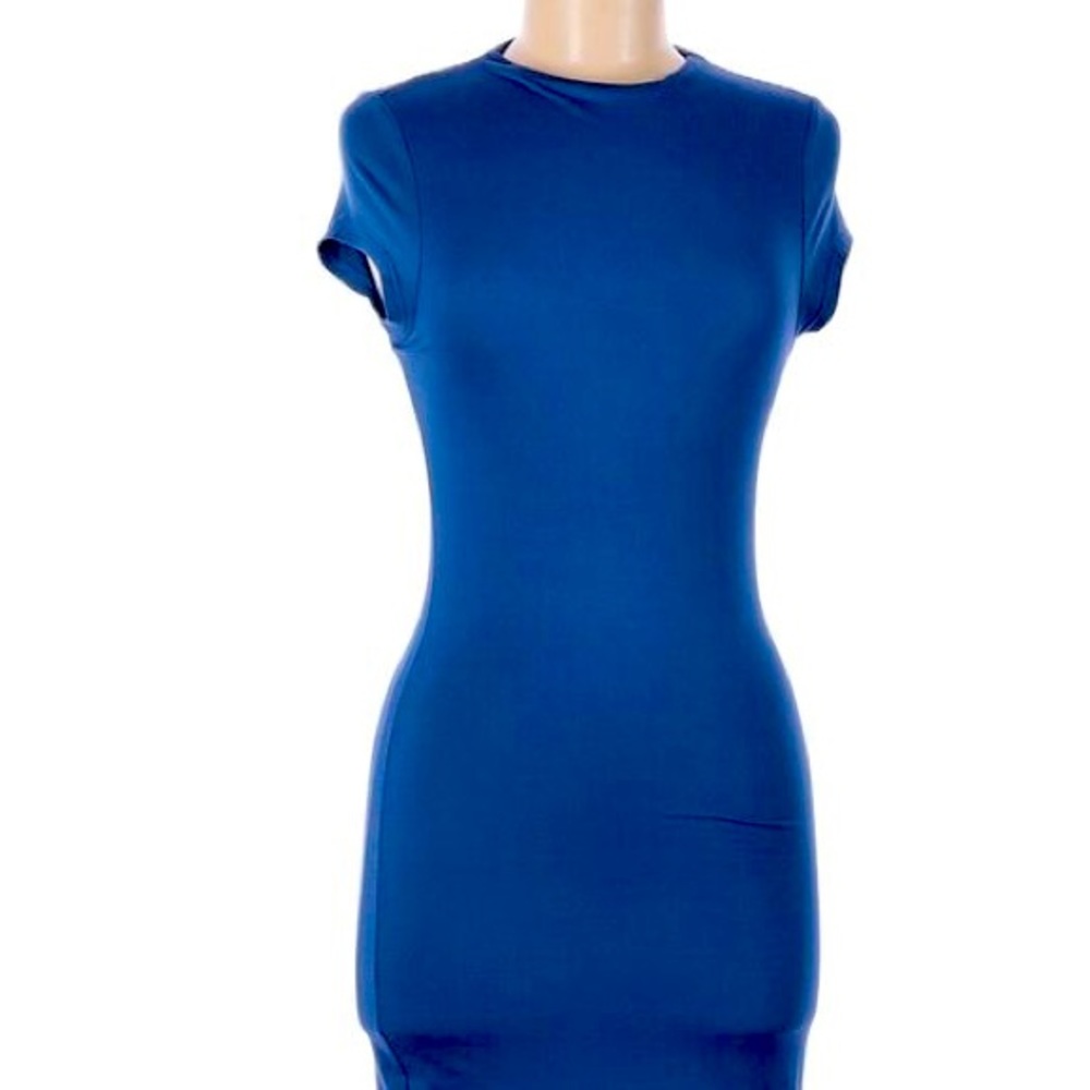 JOE & ELLE Bright Blue Cap Sleeve Bodycon Sheath Dress with Slit Size M